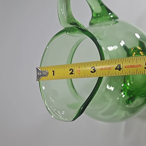 Vintage Green Glass Crimped Bottom Applied Handle Pitcher - Picture 9 of 9